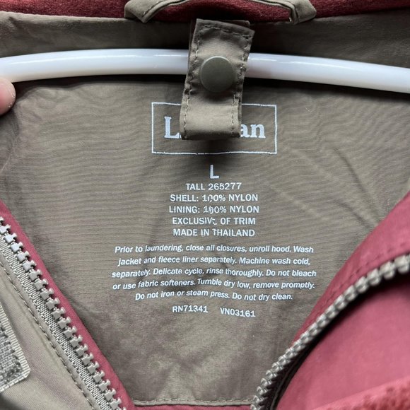 LL bean Jacket Men Large Green Sweater Outdoors Polyester Full Zip Parka Nylon - Picture 9 of 14